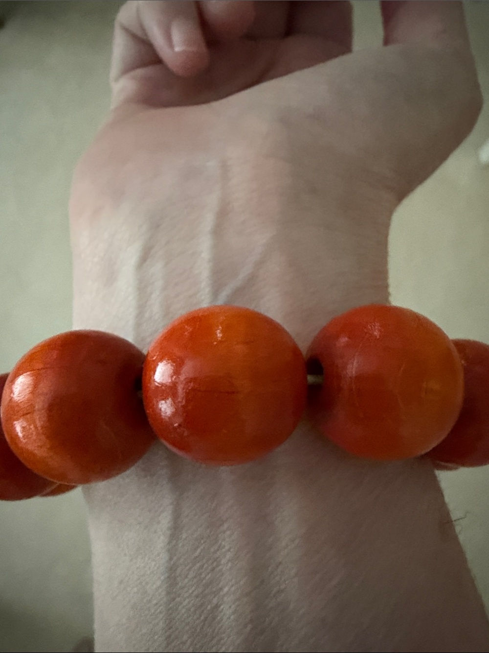 Orange Wooden Bead Stretch Bracelet - Picture 3 of 4